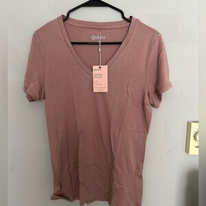 Quince Cotton Modal V-Neck T-Shirt in Dusty Rose